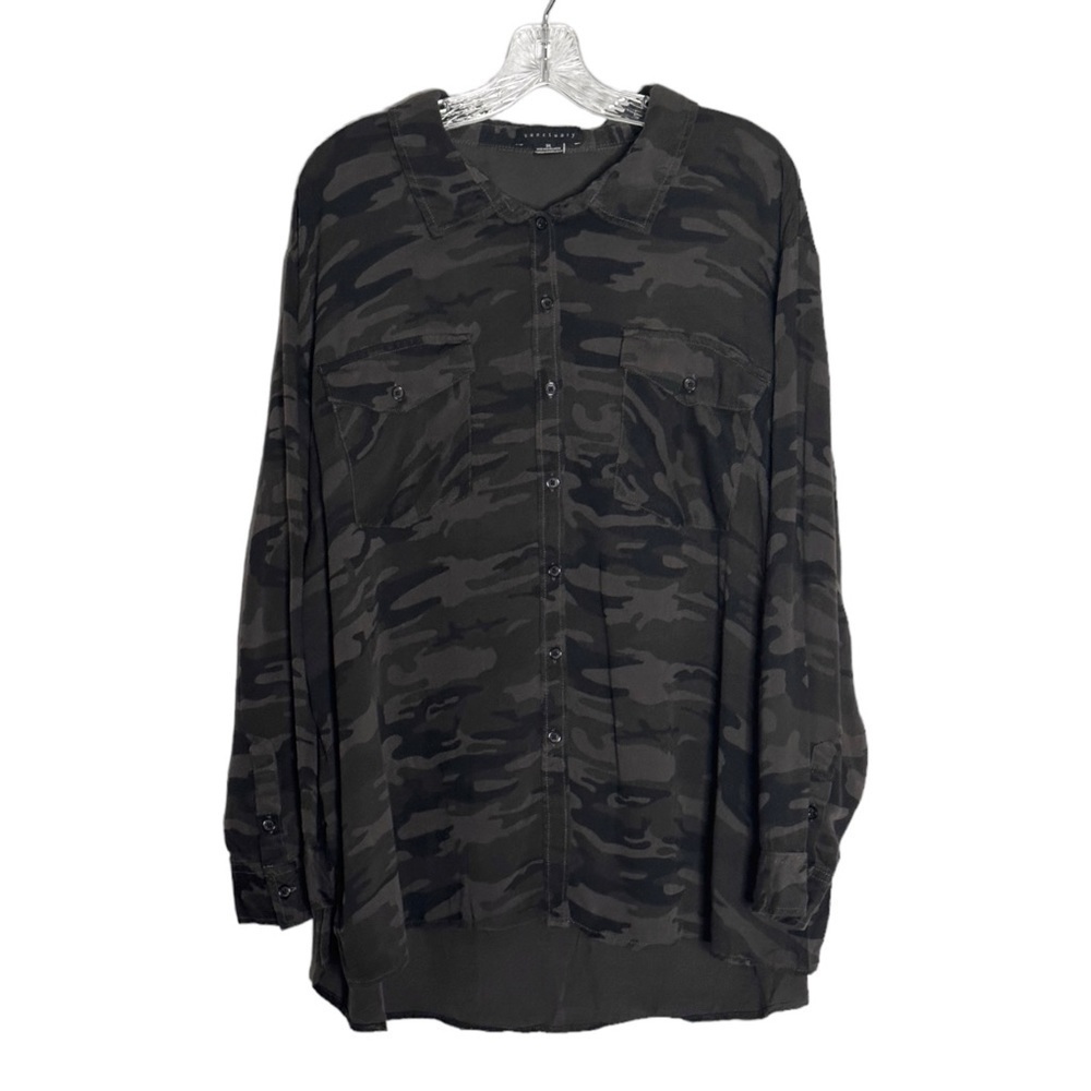 Sanctuary Camo 3X Lightweight Button Down Shirt Chocolate Brown & Black